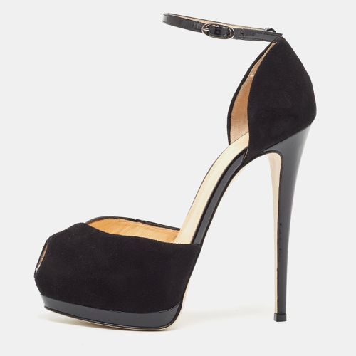 Giuseppe Zanotti Black Suede and Patent Peep Toe Ankle Strap Sandals Size 39 - Giuseppe Zanotti - Modalova