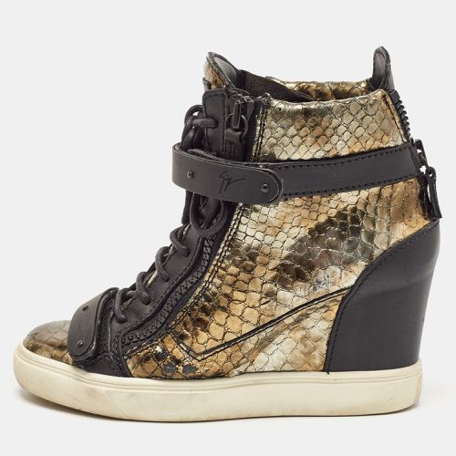 Giuseppe Zanotti Metallic Python Embossed Wedge Sneakers Size 38 - Giuseppe Zanotti - Modalova