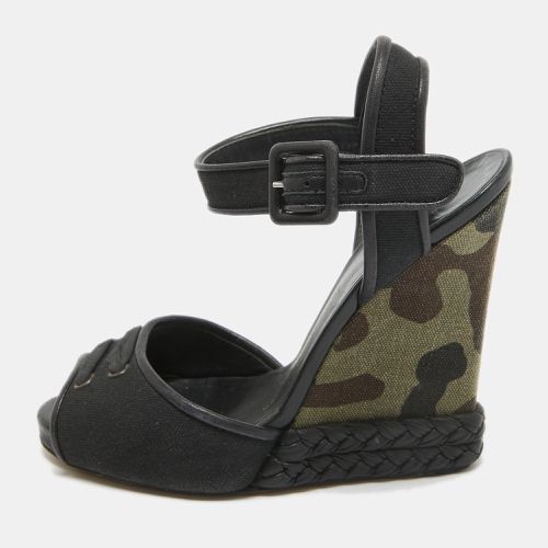 Giuseppe Zanotti Black Canvas Camo Wedge Ankle Strap Sandals Size 37 - Giuseppe Zanotti - Modalova