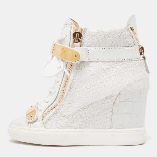 Giuseppe Zanotti White Croc Embossed Leather Wedge High Top Sneakers Size 36 - Giuseppe Zanotti - Modalova