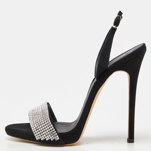 Giuseppe Zanotti Black Suede Crystal Embellished Ankle Strap Sandals Size 37 - Giuseppe Zanotti - Modalova