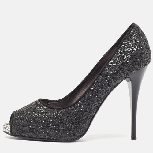 Giuseppe Zanotti Black Glitter Platform Peep Toe Pumps Size 37.5 - Giuseppe Zanotti - Modalova