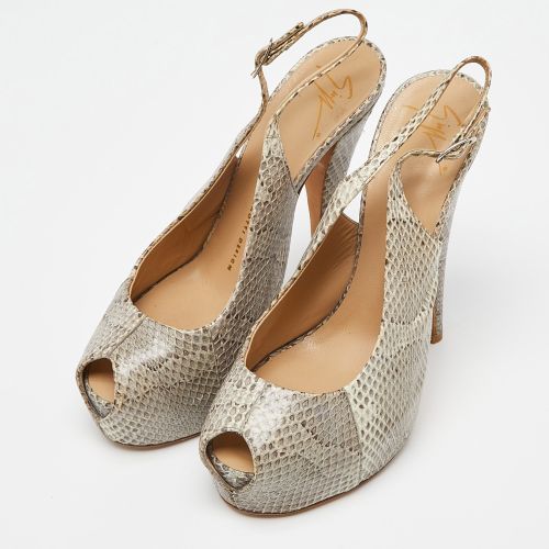 Python Leather Platform Peep Toe Slingback Sandals Size 38.5 - Giuseppe Zanotti - Modalova