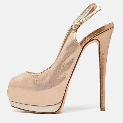 Giuseppe Zanotti Pink Glitter Nubuck Leather Peep Toe Platform Slingback Sandals Size 39 - Giuseppe Zanotti - Modalova