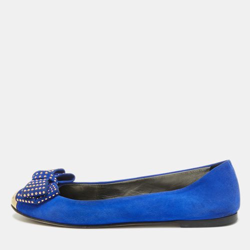 Giuseppe Zanotti Blue Suede and Gold Cap Toe Studded Bow Ballet Flats Size 38.5 - Giuseppe Zanotti - Modalova