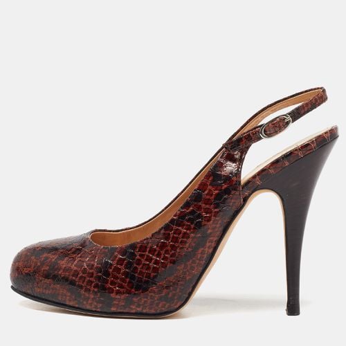 Giuseppe Zanotti Brown Python Embossed Leather Slingback Platform Sandals Size 39 - Giuseppe Zanotti - Modalova