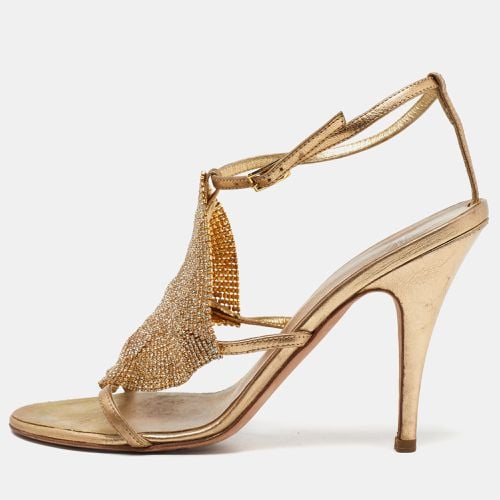 Giuseppe Zanotti Gold Leather Crystal Embellished Sandals Size 38.5 - Giuseppe Zanotti - Modalova