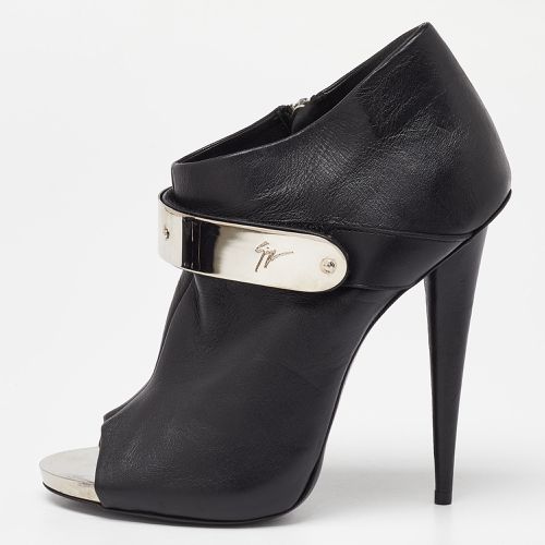 Giuseppe Zanotti Black Leather Plated Peep Toe Ankle Booties Size 38 - Giuseppe Zanotti - Modalova