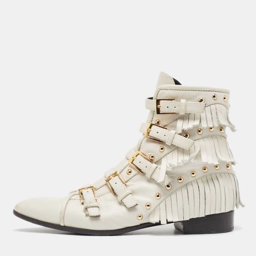 Giuseppe Zanotti Cream Leather Studded and Fringed Buckled Ankle Boots Size 39 - Giuseppe Zanotti - Modalova