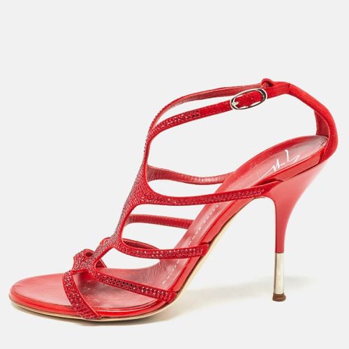 Giuseppe Zanotti Red Crystal Embellished Suede Strappy Sandals Size 37 - Giuseppe Zanotti - Modalova