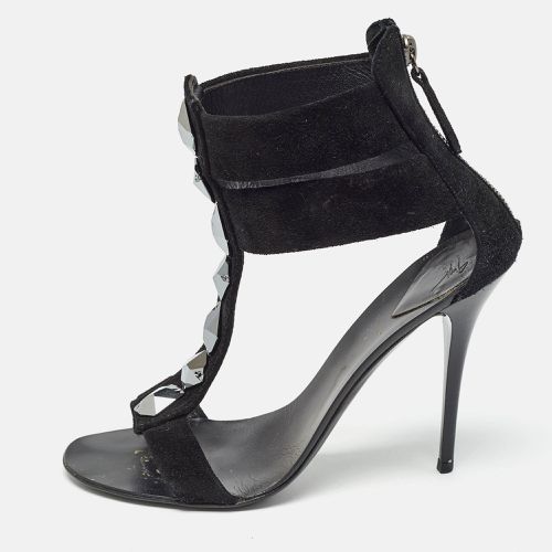 Giuseppe Zanotti Black Suede Crystal Embellished T-Bar Ankle Strap Sandals Size 37.5 - Giuseppe Zanotti - Modalova