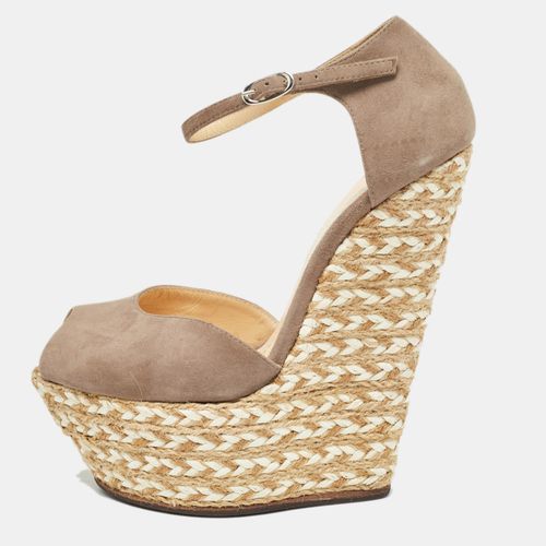 Giuseppe Zanotti Beige Suede Wedges Peep Toe Espadrille Size 36 - Giuseppe Zanotti - Modalova