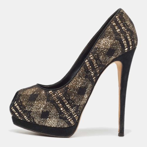 Gold Lace and Sequins Platform Peep Toe Pumps Size 37 - Giuseppe Zanotti - Modalova