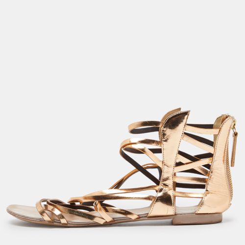 Giuseppe Zanotti Gold Leather Ankle Cuff Flat Sandals Size 38.5 - Giuseppe Zanotti - Modalova