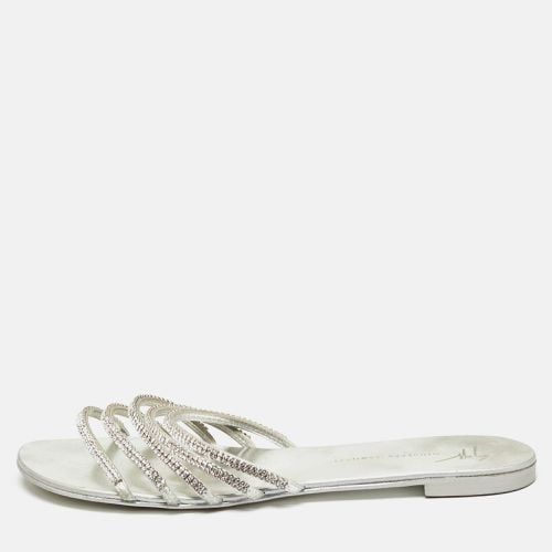 Giuseppe Zanotti Silver Crystal Embellished Leather Strappy Slides Size 41 - Giuseppe Zanotti - Modalova