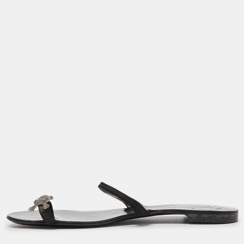 Giuseppe Zanotti Black Suede Crystal Skull Toe Ring Sandals Size 38 - Giuseppe Zanotti - Modalova