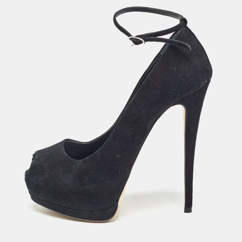 Giuseppe Zanotti Black Suede Peep Toe Platform Ankle Strap Pumps Size 38.5 - Giuseppe Zanotti - Modalova