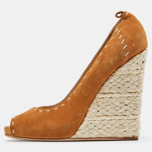 Giuseppe Zanotti Brown Suede Espadrille Wedge Ankle Strap Peep Toe Pumps Size 39 - Giuseppe Zanotti - Modalova