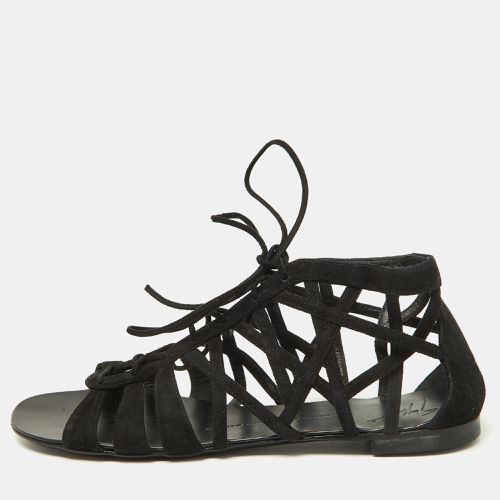 Giuseppe Zanotti Black Suede Strappy Lace Up Flat Sandals Size 38 - Giuseppe Zanotti - Modalova