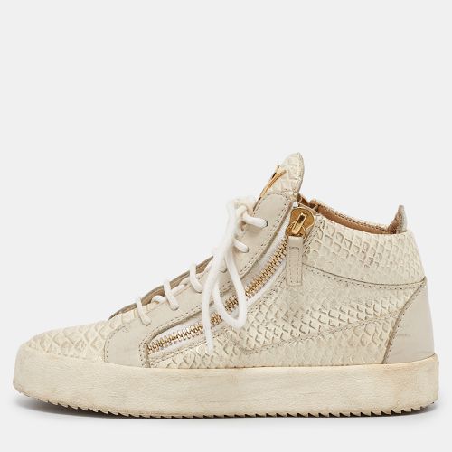 Giuseppe Zanotti Cream Python Embossed Leather Double Zip High Top Sneakers Size 37 - Giuseppe Zanotti - Modalova