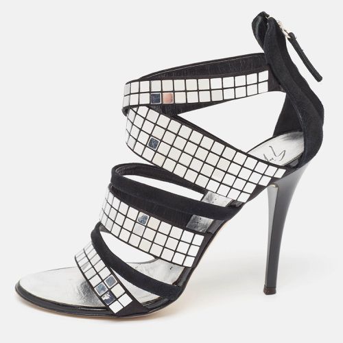 Giuseppe Zanotti Black/Silver Suede Mirror Strappy Sandals Size 39 - Giuseppe Zanotti - Modalova