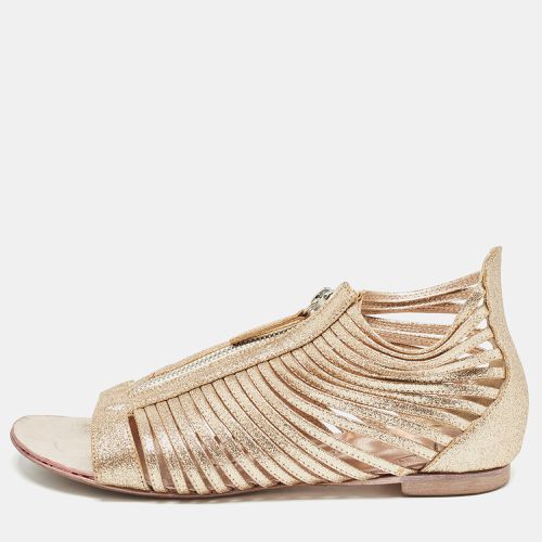 Giuseppe Zanotti Gold Glitter Zipped Caged Flat Sandals Size 36 - Giuseppe Zanotti - Modalova