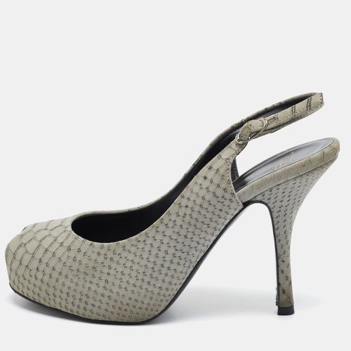 Giuseppe Zanotti Grey Embossed Python Peep Toe Platform Slingback Pumps Size 37.5 - Giuseppe Zanotti - Modalova