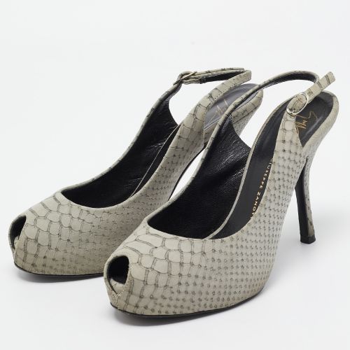 Embossed Python Peep Toe Platform Slingback Pumps Size 37.5 - Giuseppe Zanotti - Modalova