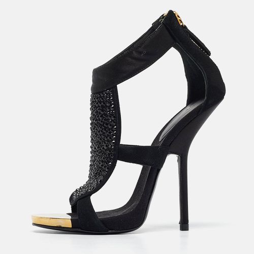 Giuseppe Zanotti Black Satin and Suede Crystal Embellished Ankle Strap Sandals Size 36.5 - Giuseppe Zanotti - Modalova