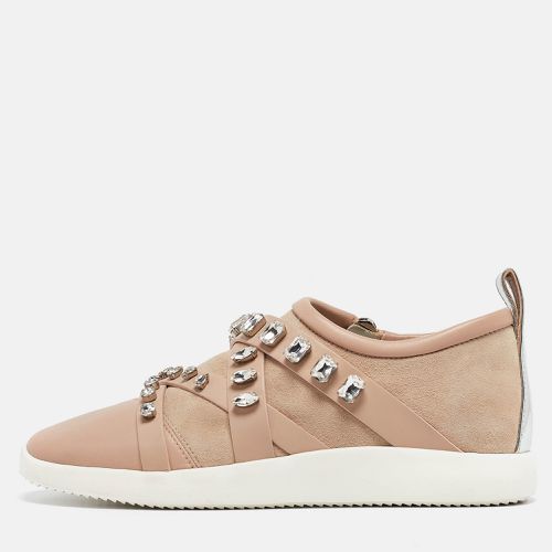 Giuseppe Zanotti Beige Suede and Leather Christie Crystal Embellished Sneakers Size 40 - Giuseppe Zanotti - Modalova