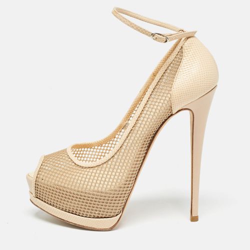 Giuseppe Zanotti Beige Mesh and Lizard Embossed Leather Peep Toe Pumps Size 40.5 - Giuseppe Zanotti - Modalova