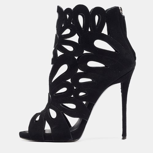 Giuseppe Zanotti Black Suede Cut Out Open Toe Booties Size 38 - Giuseppe Zanotti - Modalova