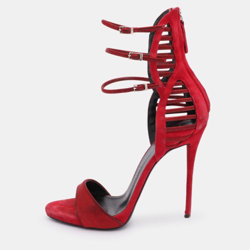 Giuseppe Zanotti Red Suede and Satin Caged Sandals Size 38 - Giuseppe Zanotti - Modalova