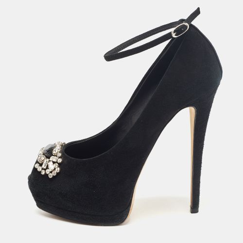 Giuseppe Zanotti Black Suede Crystal Embellished Peep Toe Pumps Size 37 - Giuseppe Zanotti - Modalova