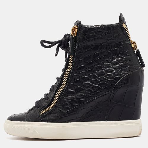 Giuseppe Zanotti Black Croc Embossed Leather Double Zipper High Top Sneakers Size 37 - Giuseppe Zanotti - Modalova