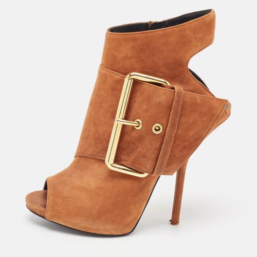 Giuseppe Zanotti Brown Nubuck Leather Buckle Detail Ankle Length Boots Size 37.5 - Giuseppe Zanotti - Modalova