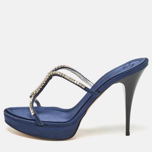 Giuseppe Zanotti Blue Satin Crystal Embellished Platform Slide Sandals Size 39 - Giuseppe Zanotti - Modalova