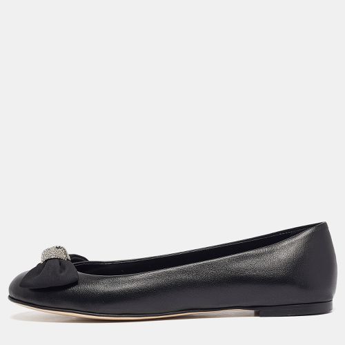 Giuseppe Zanotti Black Leather Crystal Bow Ballet Flats Size 37.5 - Giuseppe Zanotti - Modalova