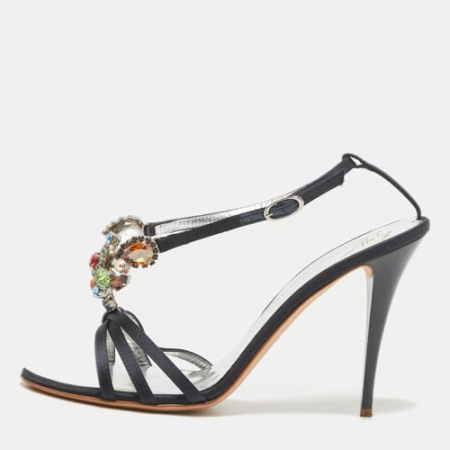 Giuseppe Zanotti Navy Blue Satin Crystals Embellished Ankle Strap Sandals Size 39.5 - Giuseppe Zanotti - Modalova