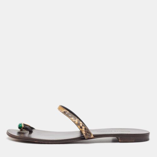 Giuseppe Zanotti Brown Snakeskin Embossed Leather Flat Slides Size 38.5 - Giuseppe Zanotti - Modalova