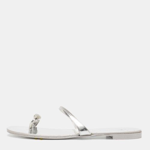 Giuseppe Zanotti Silver Leather Crystal Embellished Toe Ring Flats Size 38 - Giuseppe Zanotti - Modalova