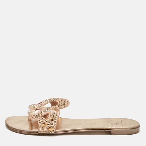 Giuseppe Zanotti Gold Crystal Embellished Suede Turchesite Flat Slides Size 37 - Giuseppe Zanotti - Modalova