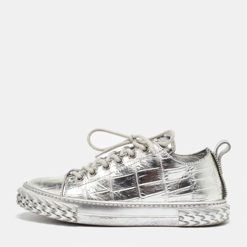 Giuseppe Zanotti Silver Croc Embossed Leather Blabber Low Top Sneakers Size 38 - Giuseppe Zanotti - Modalova