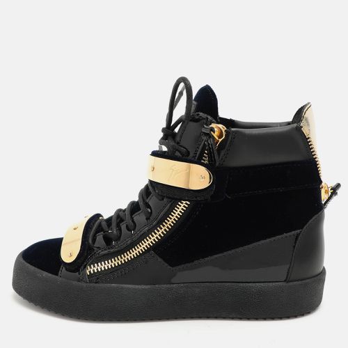 Giuseppe Zanotti Blue/Black Velvet and Leather Coby High Top Sneakers Size 38 - Giuseppe Zanotti - Modalova