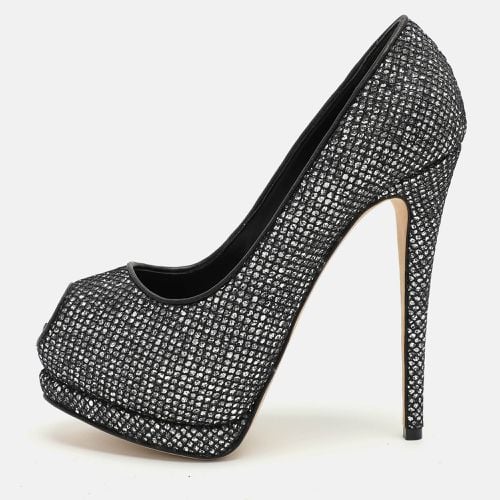 Giuseppe Zanotti Silver/Black Glitter and Leather Platform Pumps Size 38 - Giuseppe Zanotti - Modalova