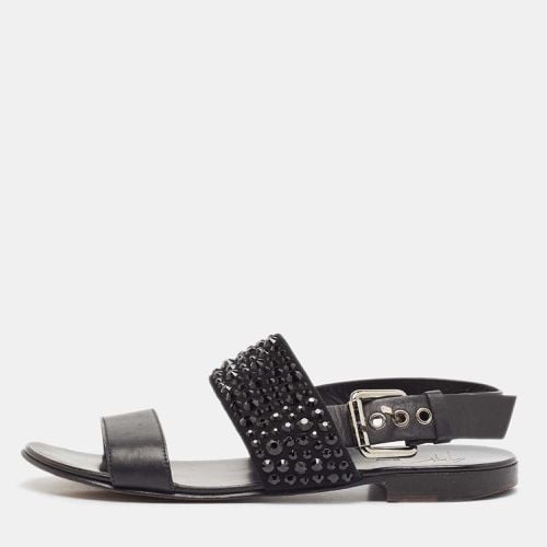 Giuseppe Zanotti Black Leather Crystal Embellished Slingback Flat Sandals 41 - Giuseppe Zanotti - Modalova