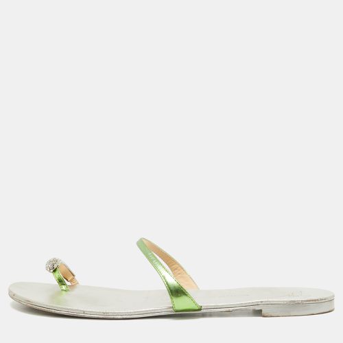 Giuseppe Zanotti Green Leather Crystal Embellished Toe Ring Flat Slides Size 41 - Giuseppe Zanotti - Modalova