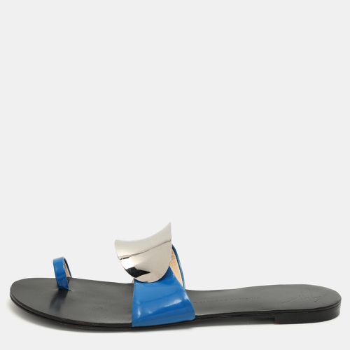 Giuseppe Zanotti Blue Patent Leather Toe Ring Flat Sandals Size 41 - Giuseppe Zanotti - Modalova