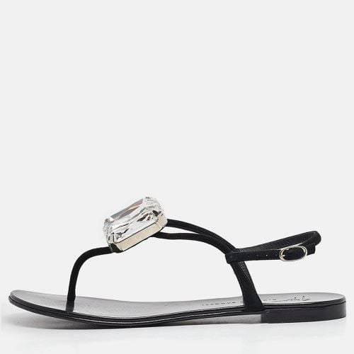 Giuseppe Zanotti Black Suede Crystal Embellished Slingback Sandals Size 38.5 - Giuseppe Zanotti - Modalova