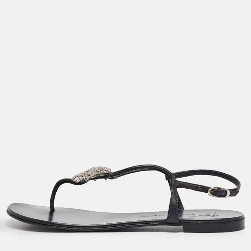 Giuseppe Zanotti Black Leather Emmy Lou Flat Sandals Size 38.5 - Giuseppe Zanotti - Modalova